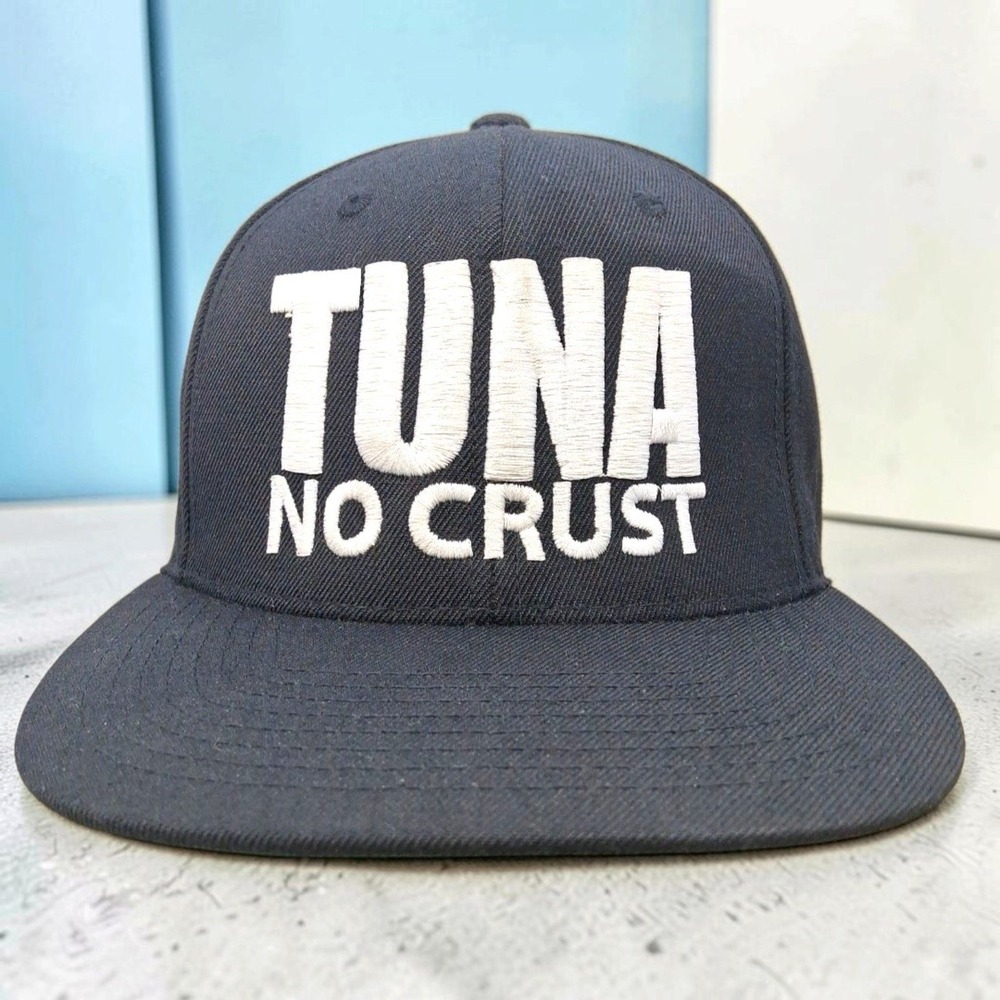Yupoong Tuna No Crust Black Snapback Hat Embroidered Flat Bill Adjustable Cap